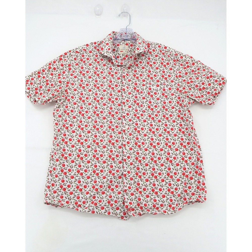 Johnnie-O Hangin Out Mens Large White Red Berry Fruit Print Cotton‎ Button Shirt